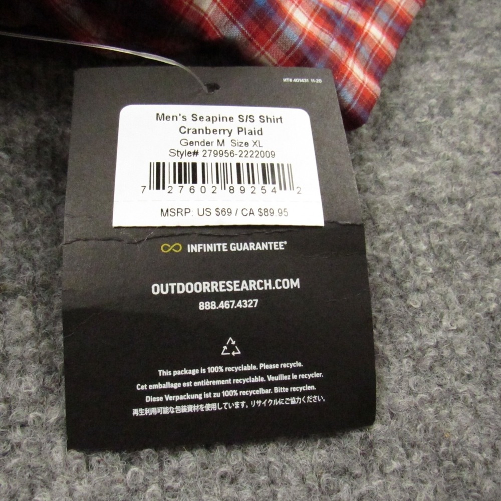 Outdoor Research Shirt Mens Extra Large XL Seapine Cranberry Plaid Short Sleeve‎ - Picture 9 of 16